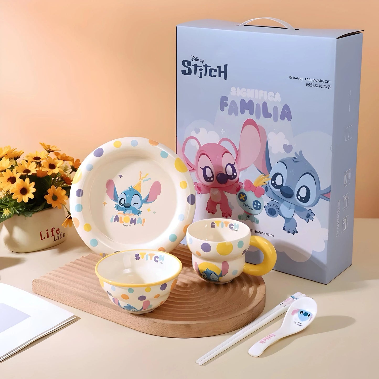 Stitch 4-Piece Ceramic Dining Set 'Familia'